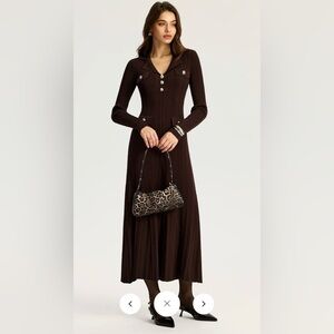 Commense Lapel Metal Detail Knit Maxi Dress 🤎